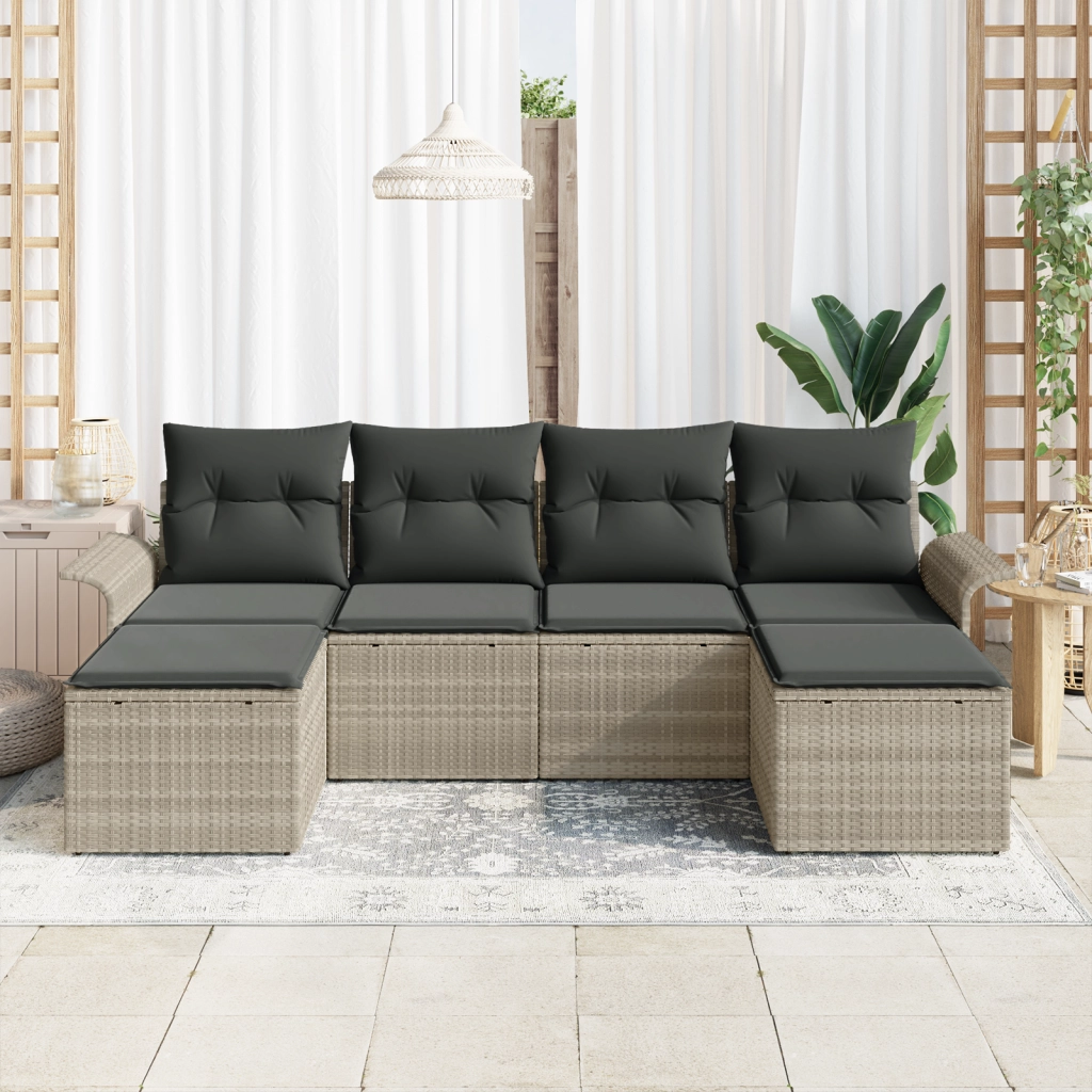 Set di divani da giardino con cuscini Grigio chiaro Polyrattan