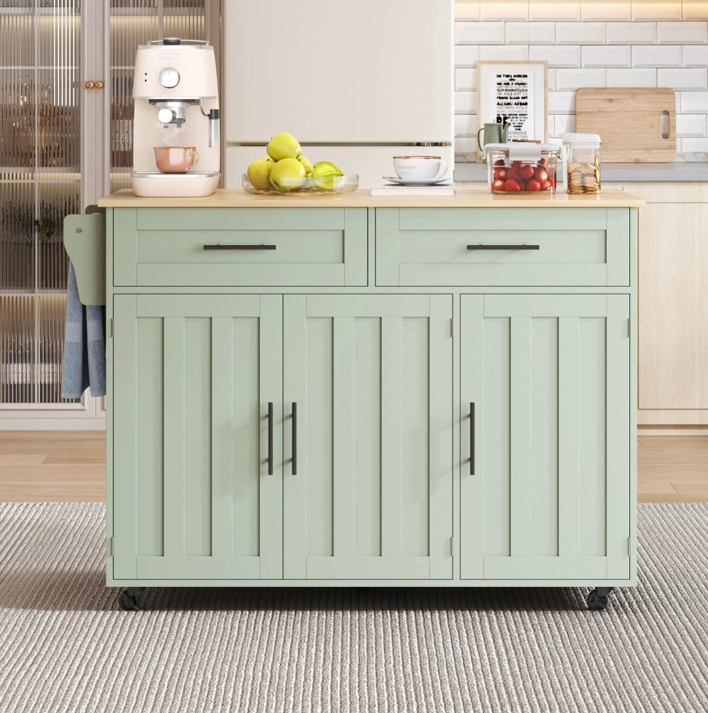 Carrello da cucina multifunzionale con piano pieghevole 129x71x91;5 cm in MDF verde antico