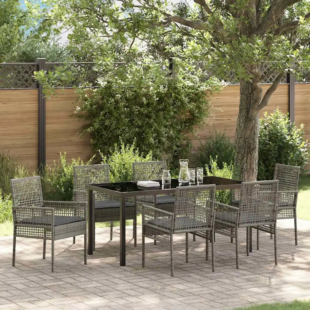 Set da Pranzo per Giardino con cuscino 7 pcs Grigio polyrattan