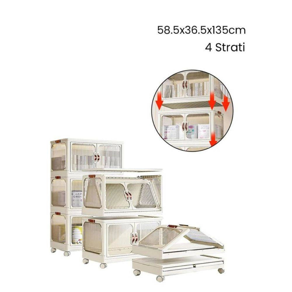 Trade Shop - Scatola Portaoggetti Contenitori Salva Spazio Quattro Strati Ruote E Coperchio -