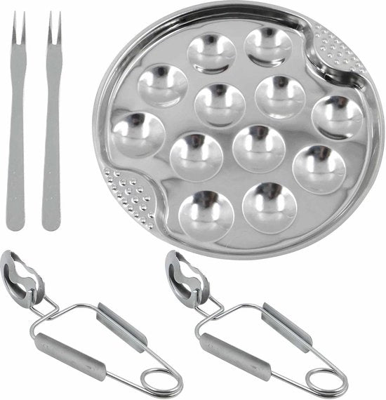 Impastatrice per frutta di mare: tavola per ostriche, contenitore per ostriche, teglia per ostriche, pinza, forchetta - Acciaio inossidabile - Per piatti da servizio per ostriche e osterie - Accessori per casa, ristoranti, hotel - Lavastoviglie