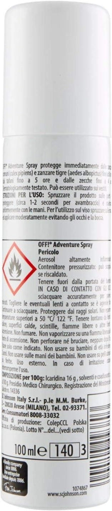 JOHNSON REPELLENTE SPRAY ADVENTURE OFF ANTIZANZARE ZANZARE ZECCHE E TAFANI 100 ML