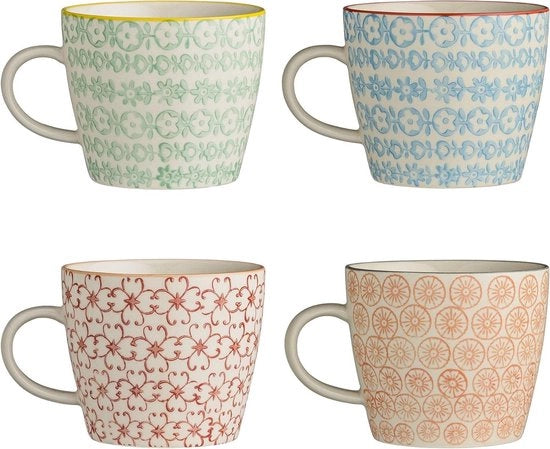Set di tazze da caffè con manico in ceramica a colori, rosso, verde, blu, arancione, confezione da 4 pezzi