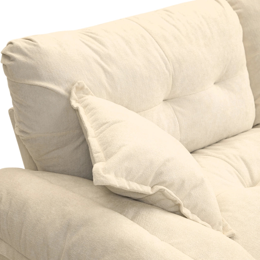 Divano Dritto 2 Posti con Cuscini, Seduta Profonda in Chenille per Soggiorno e Ufficio, Beige