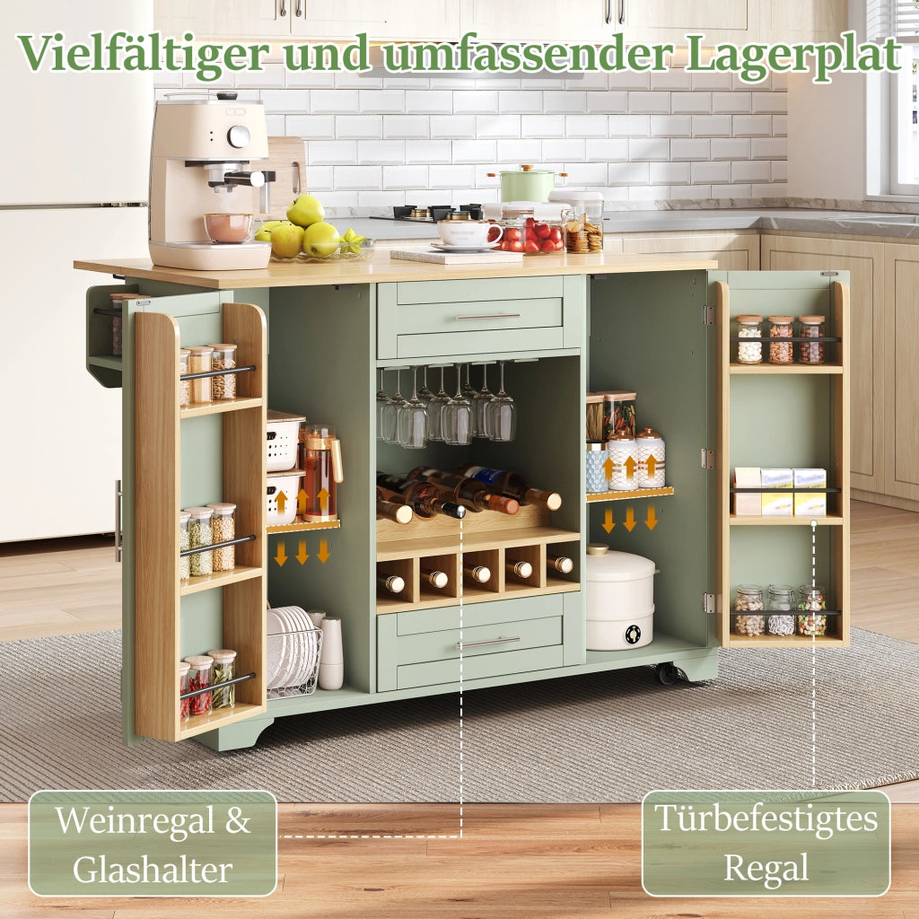 CARRELLO CUCINA CON PIANO ALLUNGABILE 138x45/70x92 cm Verde Antico MDF