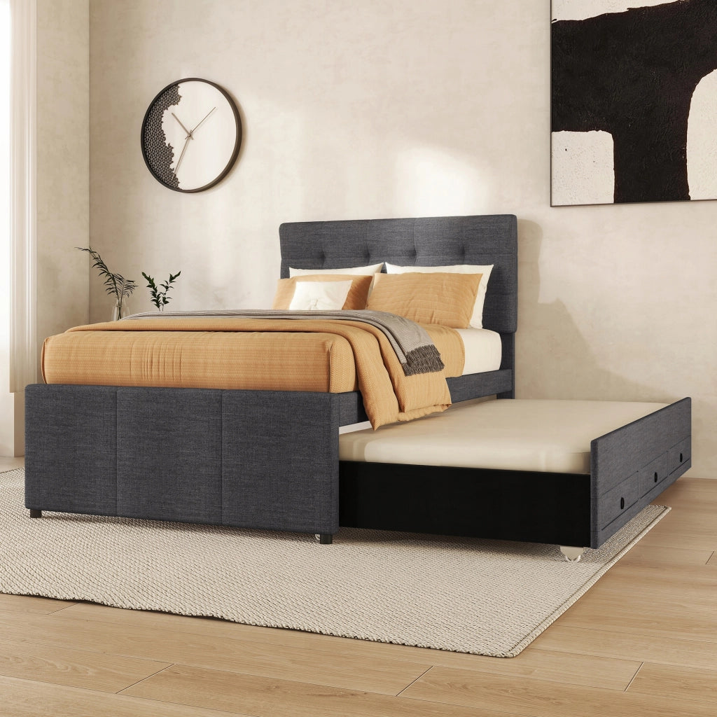 Letto singolo con 3 cassetti estraibili - Xylo - 90x200 - Grigio senza materasso