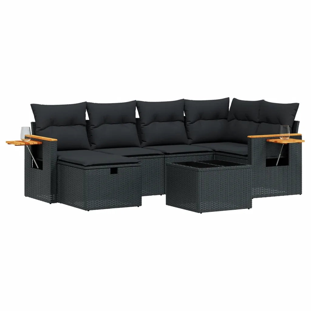 Set Divani da Giardino con Cuscini 7pz Nero Polyrattan