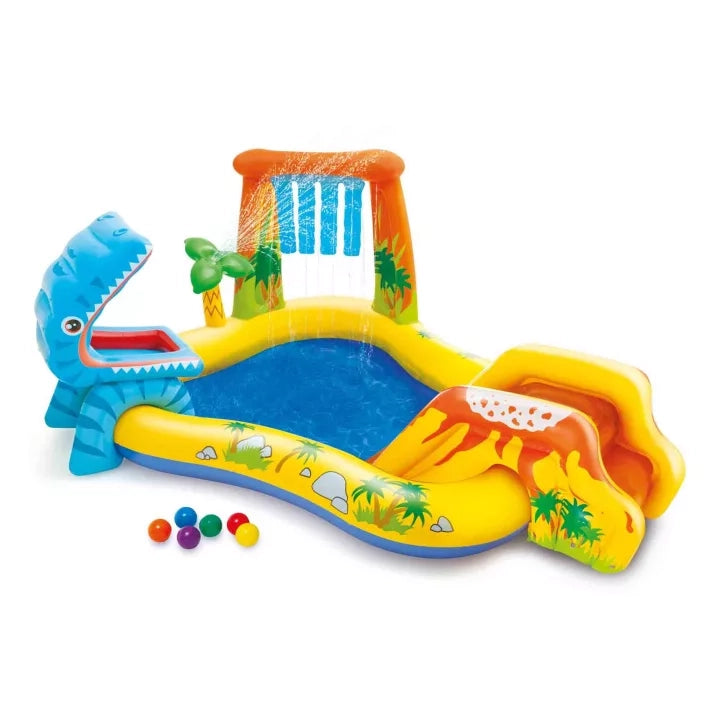 PISCINA GONFIABILE RETTANGOLARE GIOCO DINOSAURO  +3 ANNI  cm.249x191x109h.  peso kg.5,20 (57444)    INTEX