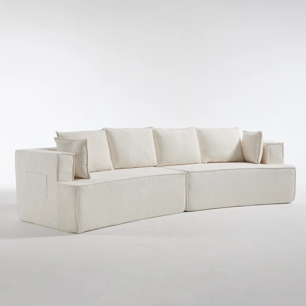 Divano modulare curvo dal design moderno in velluto bianco per soggiorno