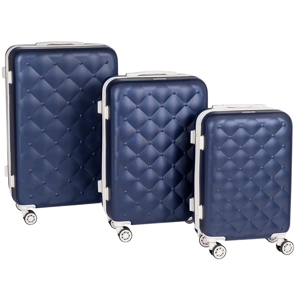 Set 3 Valigie Rigide Effetto Matelassé con Ruote Easy Roll Trolley Bagaglio da Viaggio Blu