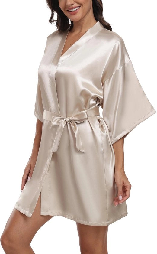 Kimono da camera per donne con maniche corte, abito da letto per ragazze, abito da sposa, vestito da notte estivo con cintura e V-collo.