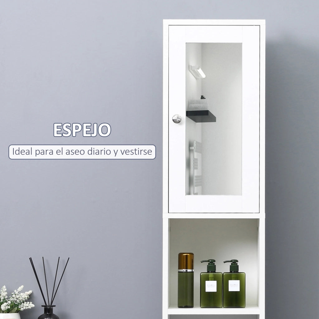 Armadio Bagno con Specchio ¨C zephmum ¨C Bianco Legno 30x28x180 cm