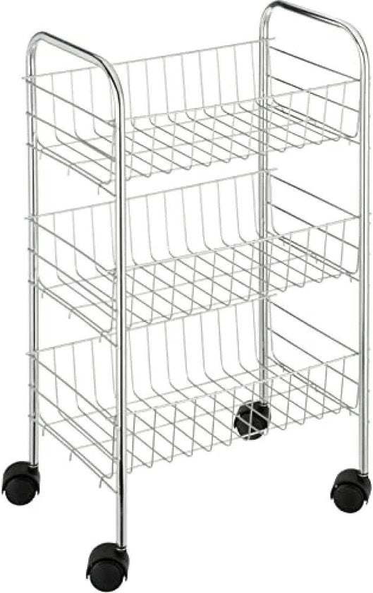 Trolley da cucina a tre livelli - 4 ruote - 38x63x25 cm - metallo verniciato in acciaio inox