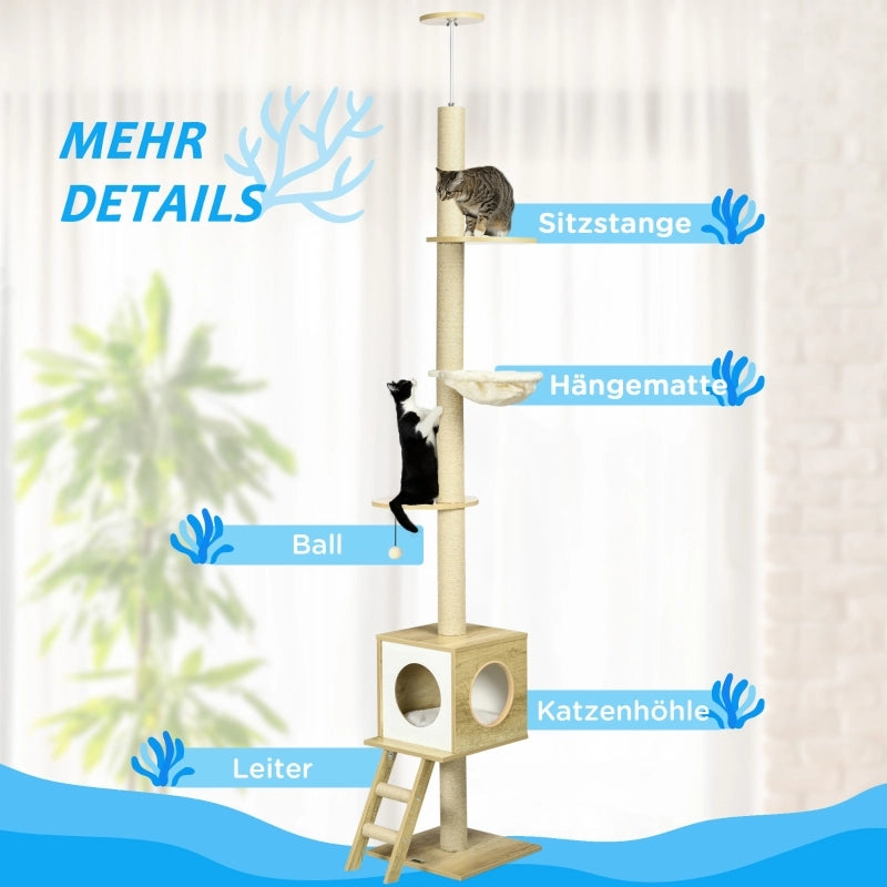 ALBERO PER GATTI A SOFFITTO 40x40x240-260 cm Marrone in peluche