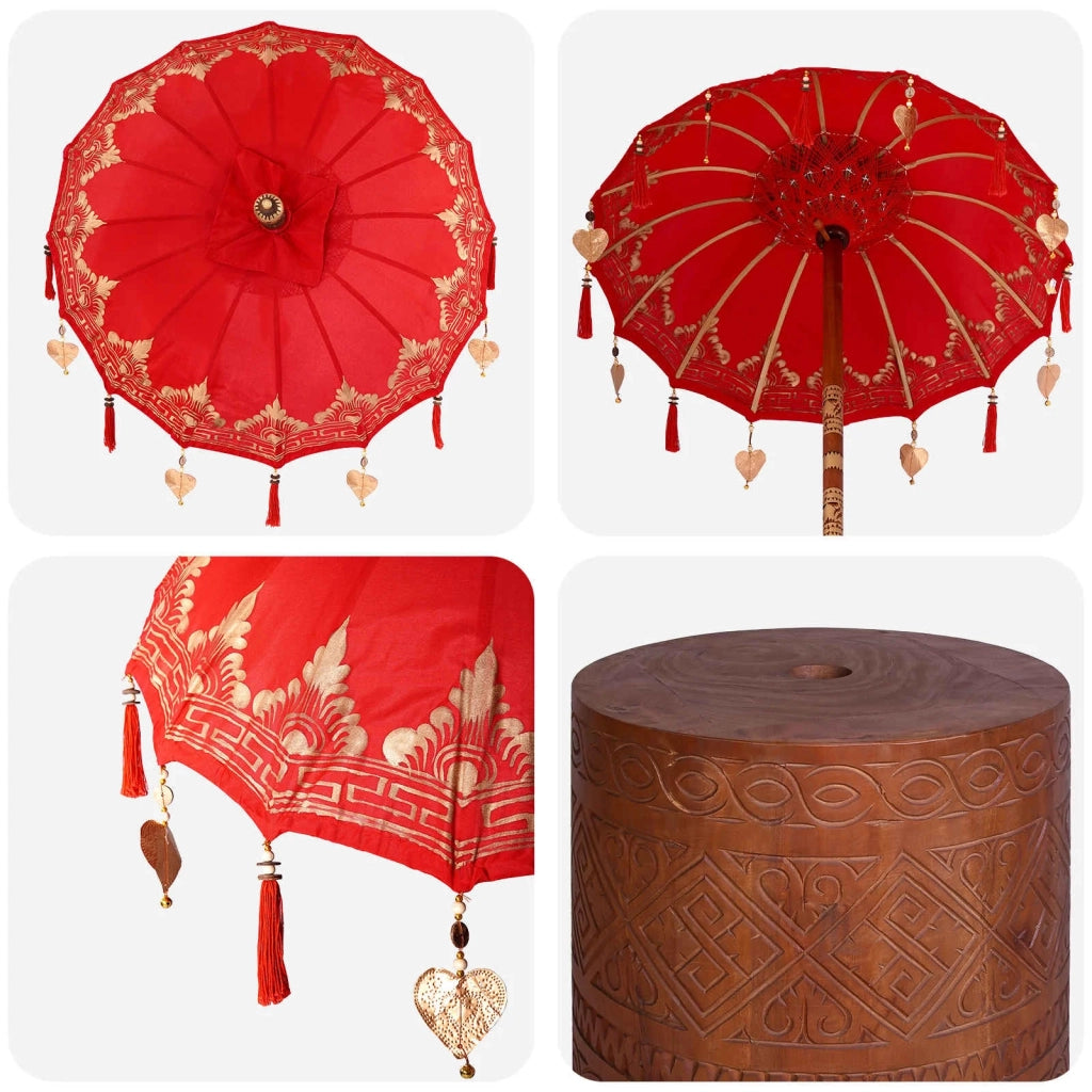 Ombrello balinese con base 2 pz Rosso 3433032