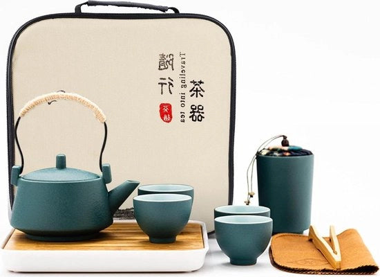 Set da tè portatile per adulti con piatto di servizio in bambù