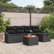 Set Divano da Giardino con cuscino 6 pcs Nero polyrattan