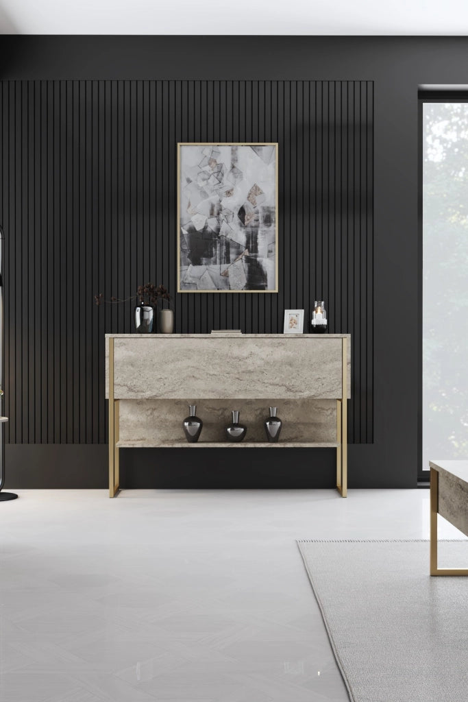 Consolle in legno "Luxe" - 120 x 30 x 80 cm - Travertino oro