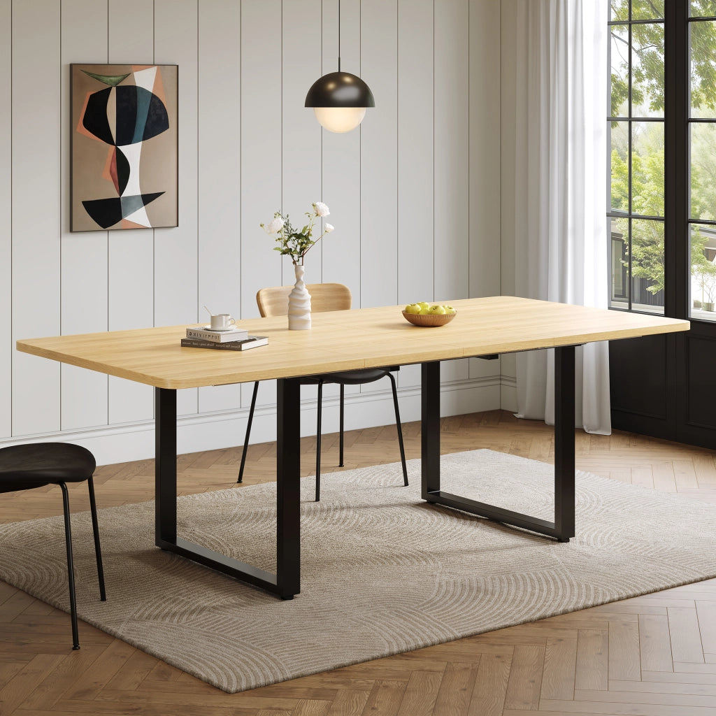 Tavolo allungabile a 3 livelli per 6-10 persone con struttura stabile in MDF finitura rovere per cucina e sala da pranzo