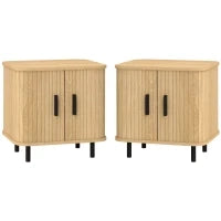 Set 2 Comodini in stile Nordico con Ripiano a 2 Livelli, in Legno e Acciaio, 48x40x48 cm, Nero e Rovere