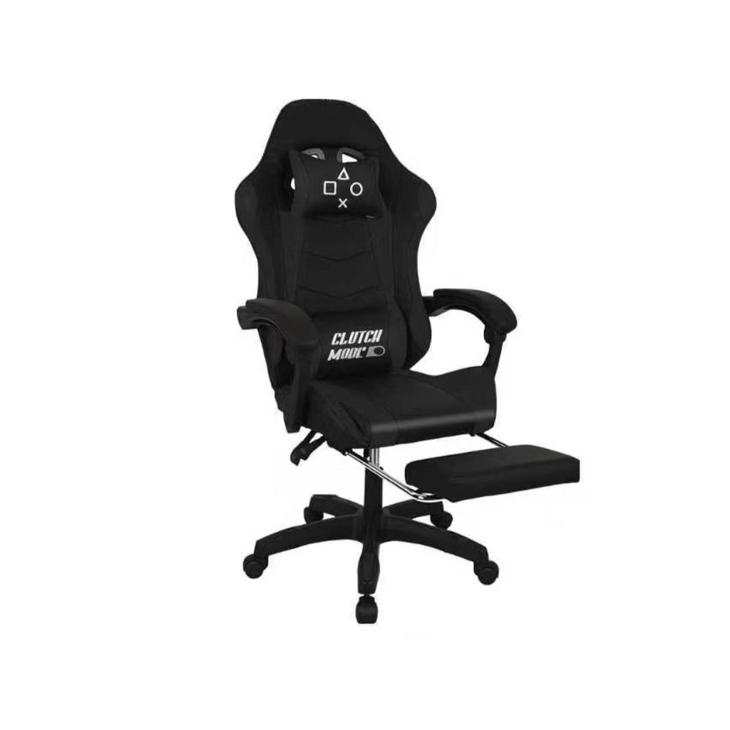 Clutch - Sedia da Gaming Ergonomica con Cuscino Lombare Poggiatesta e Poggiapiedi in PVC Nera