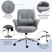 Sedia da Ufficio Ergonomica Altezza Regolabile e Dondolo, Rivestimento in Microfibra, 67x69x92-102cm, Grigio Chiaro