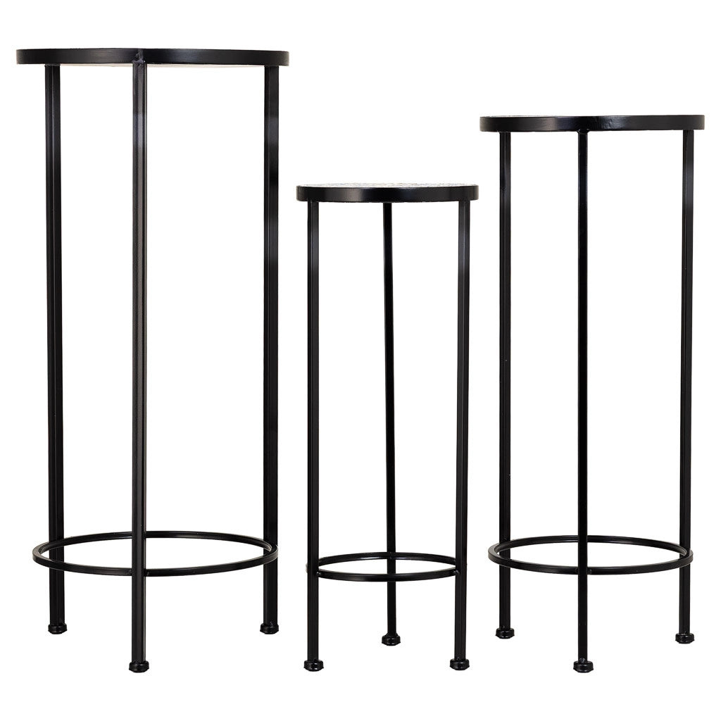Set 3 mensole in mosaico nero e ferro battuto D30x68h-D25x57h-D20x51h