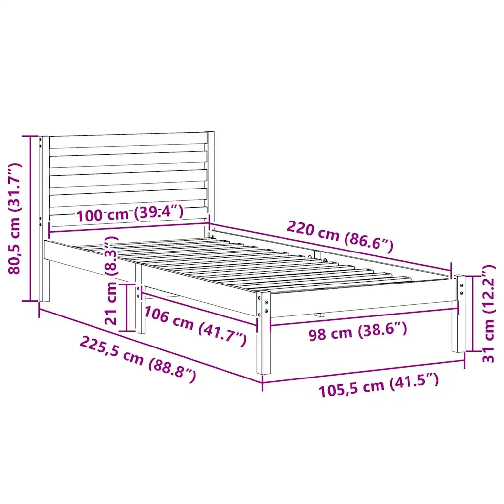 Struttura del letto-Giroletto Marrone 100 x 220 cm Pino massello 437759