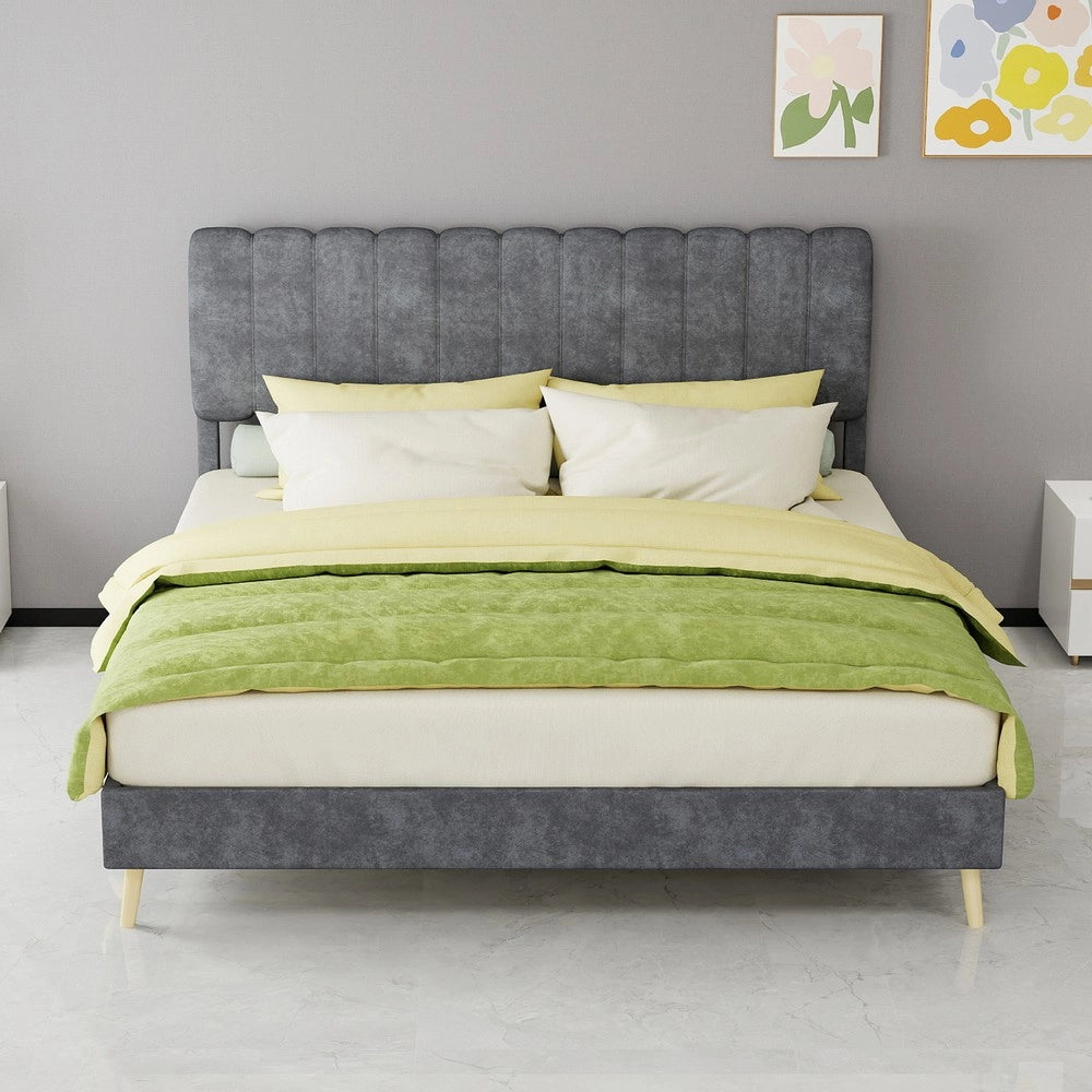 Letto Imbottito con Testiera Morbida ¨C MINIMAL ¨C Grigio, 160x200, con Materasso