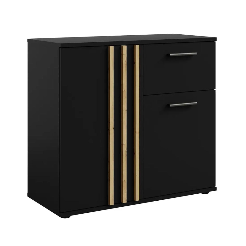 Comò VARIA - 2 porte e 1 cassetto - Design moderno color nero e quercia artigianale