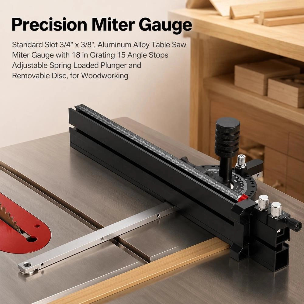 Precision Miter Gauge For Table Saws, Standard Slot, 3/4 X 3/8 Inch, 45.7 Cm Grid