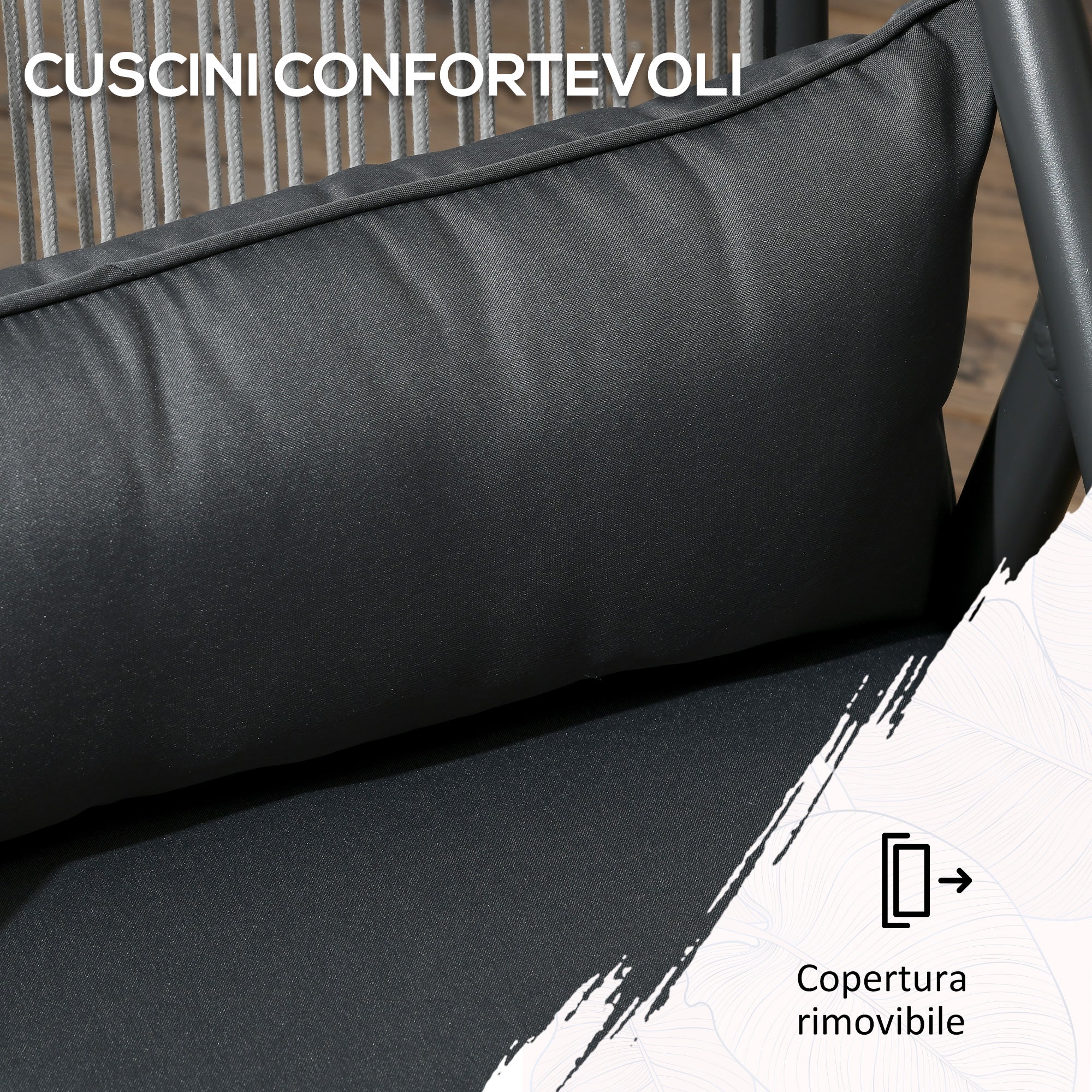 Set Tavolo con Piano in Vetro e 4 Sedie da Giardino in Alluminio e Poliestere Grigio Scuro