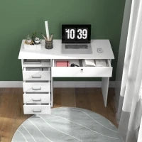 Scrivania Moderna con 5 Cassetti e Scomparto Aperto con Serratura e 2 Chiavi, 110x50x76cm, Bianco