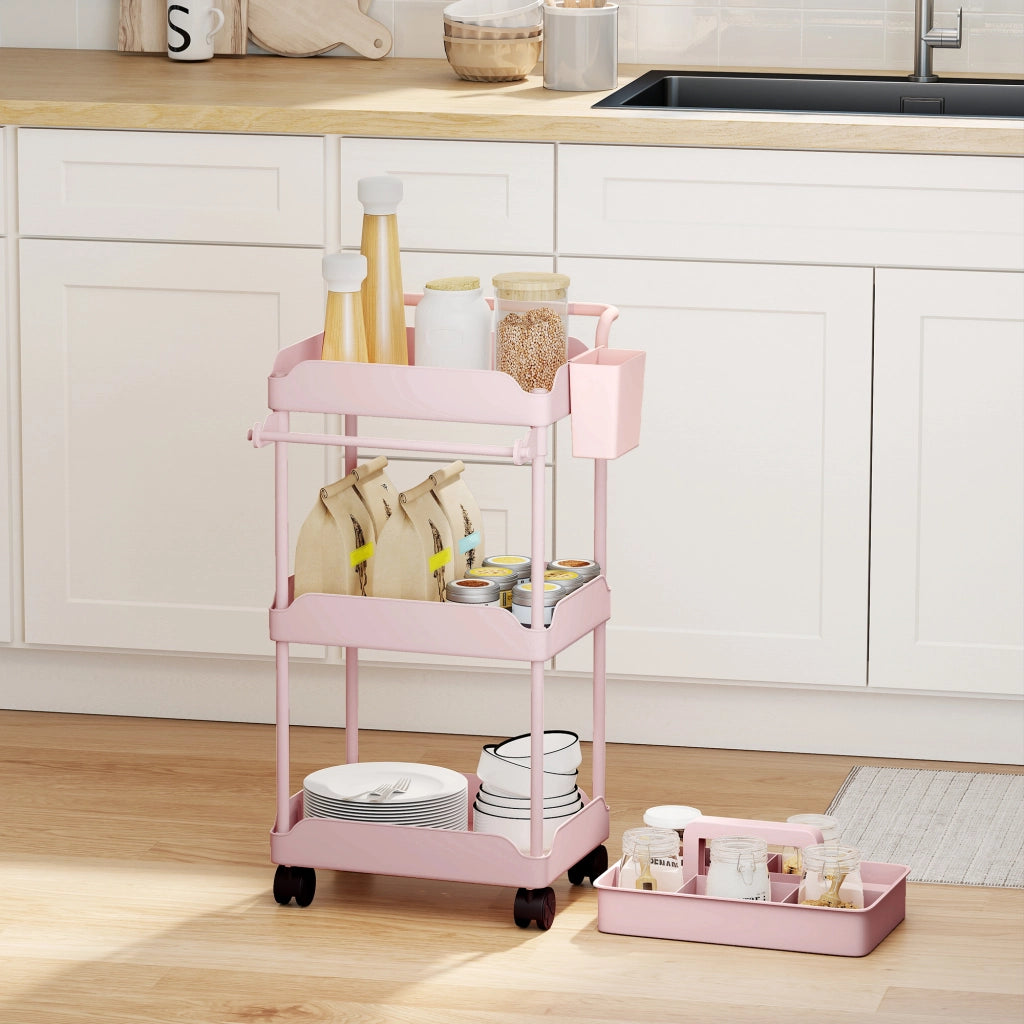 Carrello Portautensili da Cucina a 3 Livelli ¨C zephmum ¨C Rosa