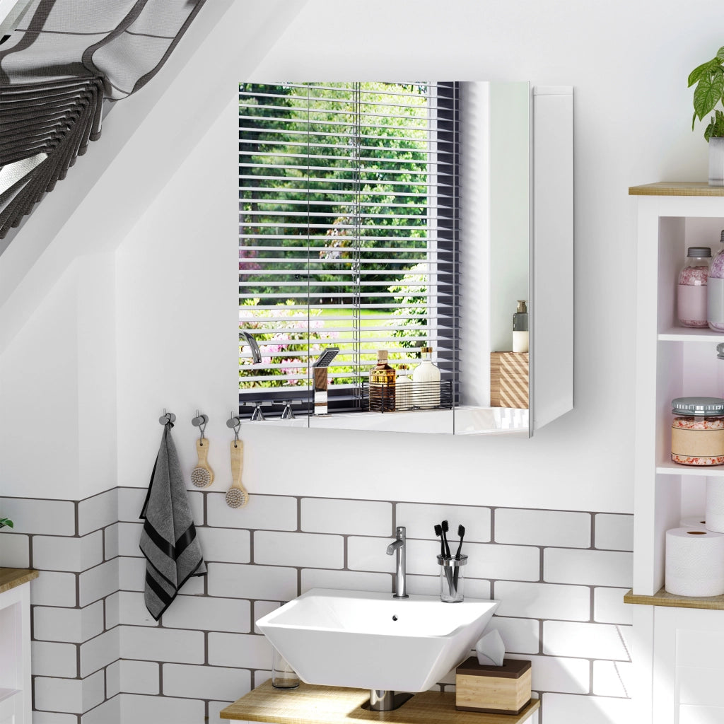 Armadio da Bagno con Specchio e Ripiani Regolabili ¨C zephmum ¨C MDF Bianco 70x15x60 cm