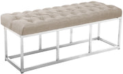 Panca AMUN in tessuto e acciaio inox crema,120 cm