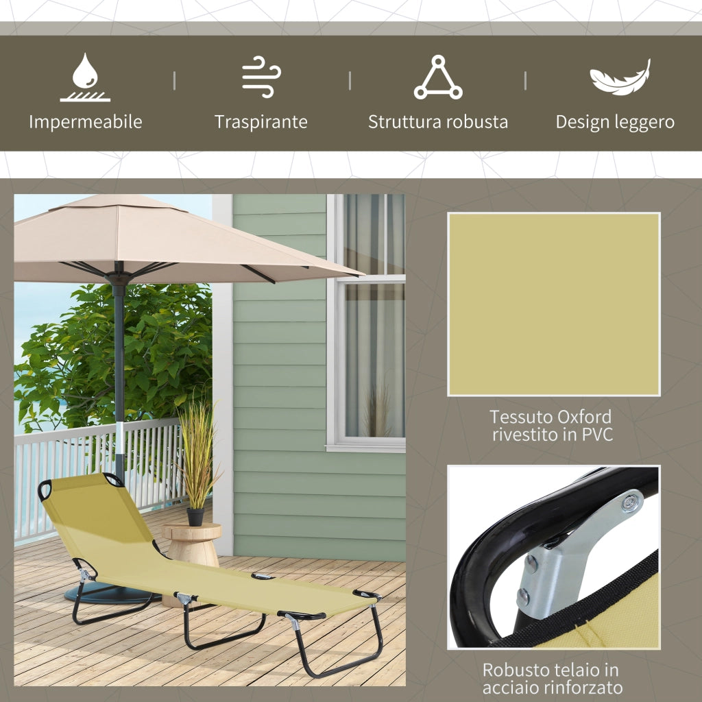 Lettino da Giardino Regolabile ¨C Xylo ¨C Acciaio e Tessuto Oxford Beige 188x56x28 cm