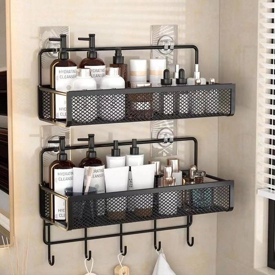 Set di 2 pannelli doccia senza fori, pannelli doccia, pannelli doccia per la stanza da bagno, maniglie metalliche per doccia, organizzatore per pannelli doccia, appendi-sapone da parete, pannello doccia autoadesivo con ganci per la stanza da bagno