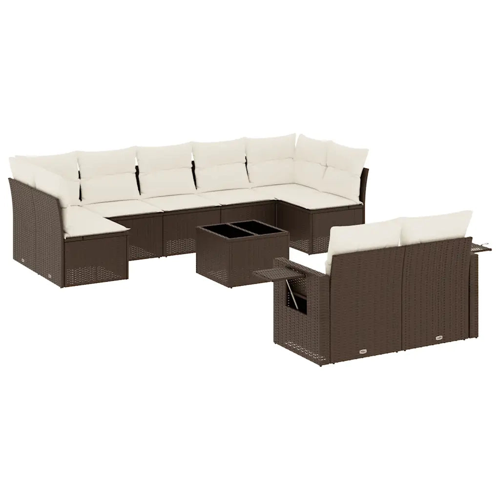 Set Divani da Giardino 10pz con Cuscini in Polyrattan Marrone 3220632