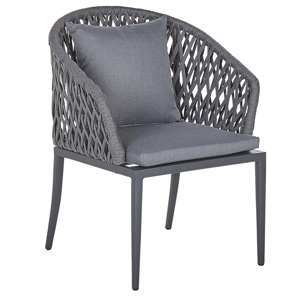 Set da pranzo da giardino 4 posti in metallo grigio alluminio finitura opaca tavolo da esterno 4 sedie cuscini moderno