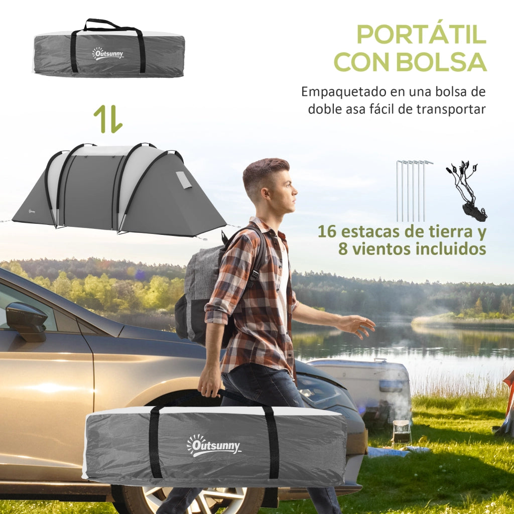 Tenda da Camping 4-5 Persone 2 Camere ¨C zephmum ¨C Grigio 450x220x180 cm