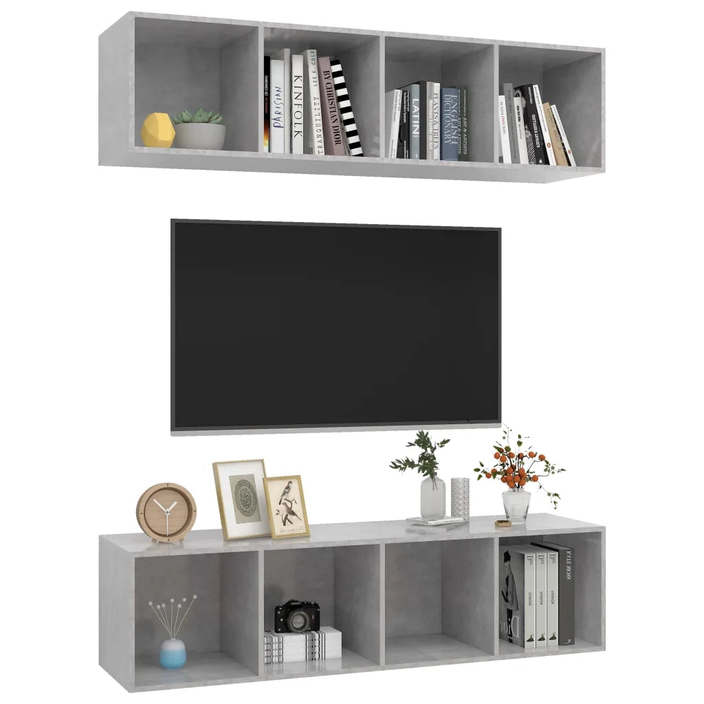 Mobile TV a Parete 2 pz-Set di 2 Mobile TV a Muro Grigio Cemento in Truciolato 794449