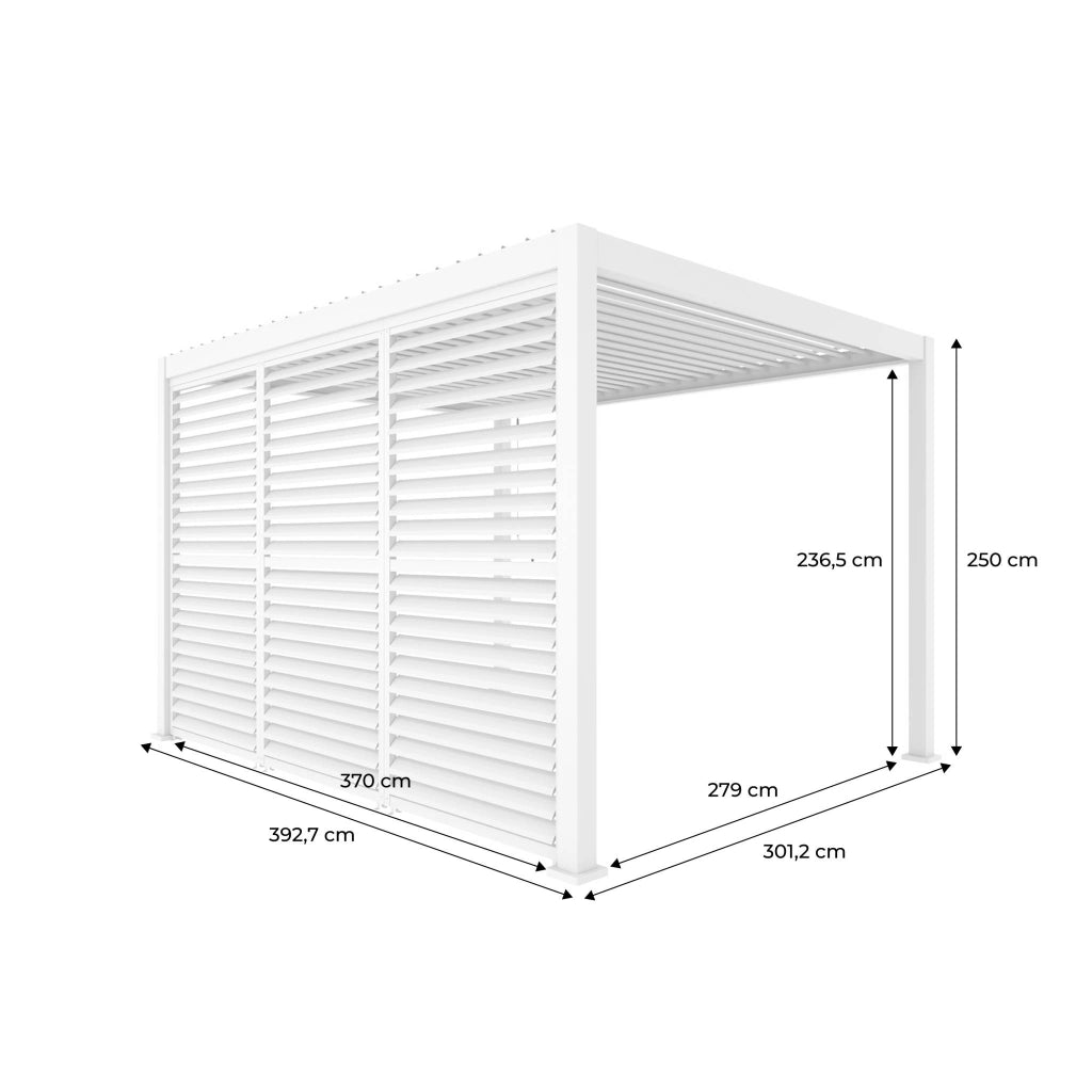 Pergola bioclimatica 3x4m in alluminio  + 3 persiane 1.3m a lamelle