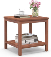 Tavolino ausiliario in legno di acacia per giardino, comodino rettangolare con ripiano aperto inferiore, 45 x 45 x 45 x 45 cm, motivo a lamelle, per soggiorno, terrazza, balcone