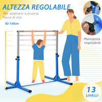 Sbarra per Ginnastica Artistica o Danza Classica Altezza Regolabile 92-150 cm in Acciaio e Legno Blu