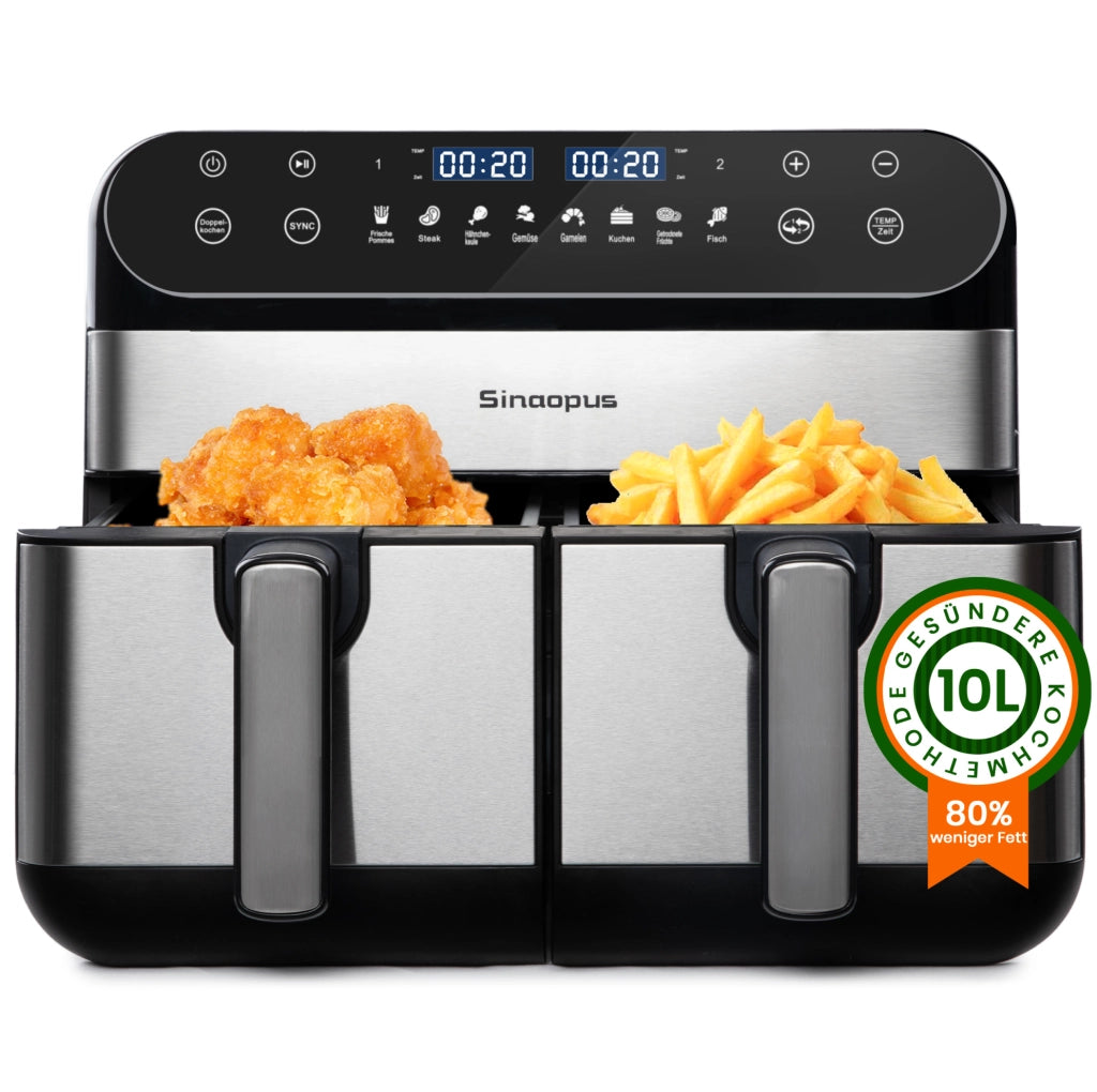 Friggitrice ad aria ULEVR 10 L 2400 W a doppio cestello, display LED touch, 8 programmi, nera