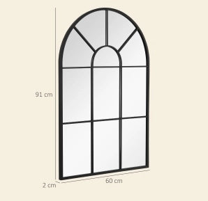 Specchio da parete ULEVR 91x60 cm con cornice arcuata in metallo nero e ganci preinstallati