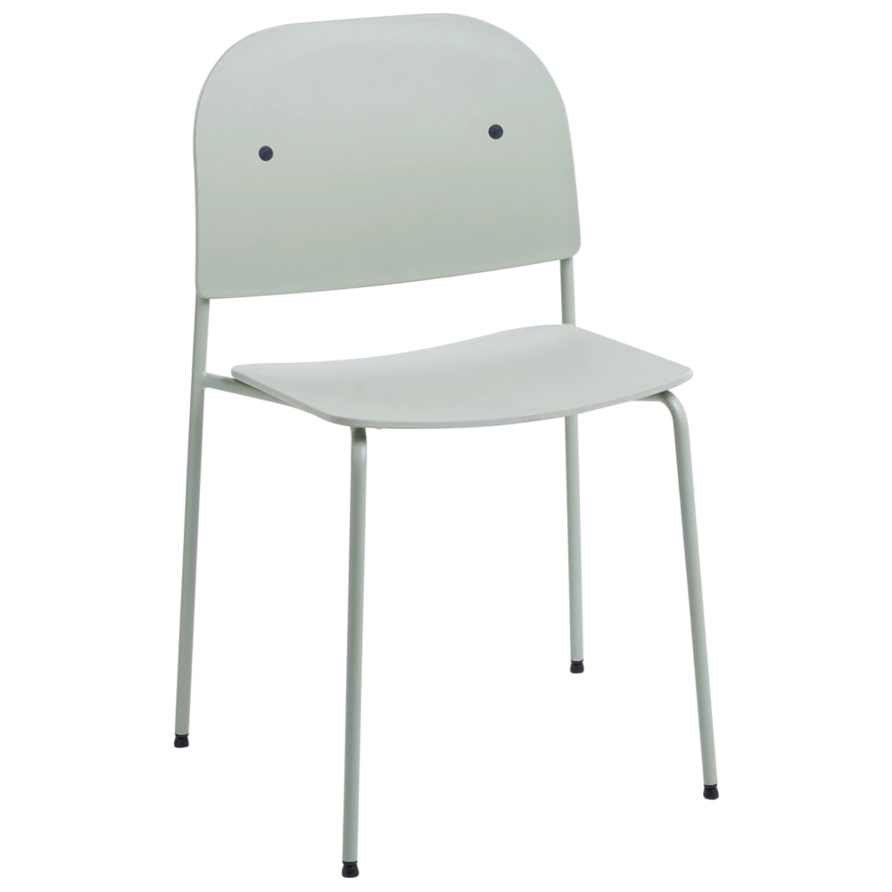 Set di 2 sedie da pranzo con seduta in materiale sintetico verde menta e struttura in metallo, in stile minimalista scandinavo, per la zona pranzo della cucina