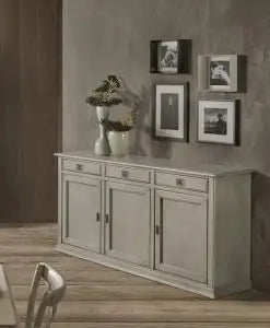 Credenza madia buffet Shabby chic 3 ante mod idea grigio anticato con maniglie quadrate