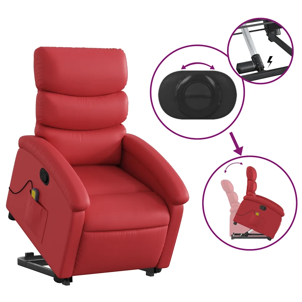 Divano Sedia-Poltrona Alzapersona Reclinabile Massaggio Rosso in Similpelle 294175
